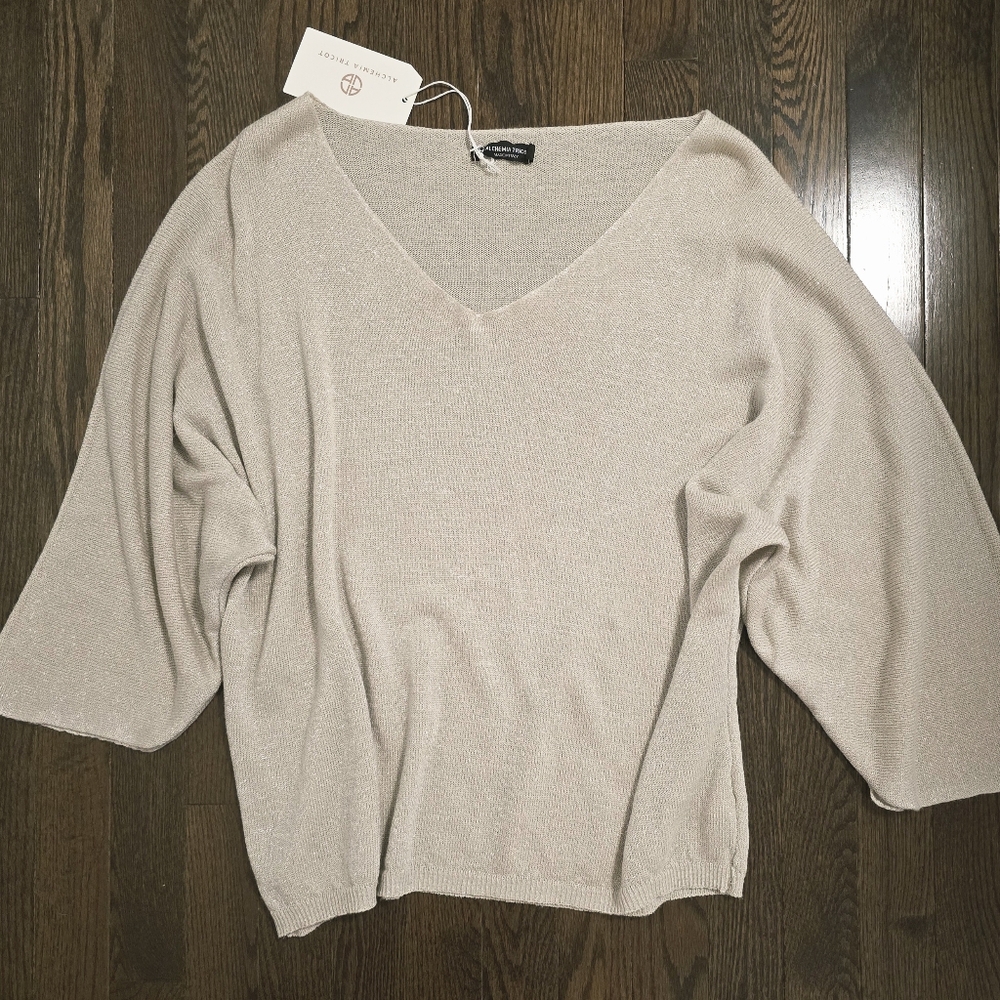 Alchemia Tricot MADE IN ITALY SPARKLE Lurex  Knit Sweater V Neck Relaxed L
